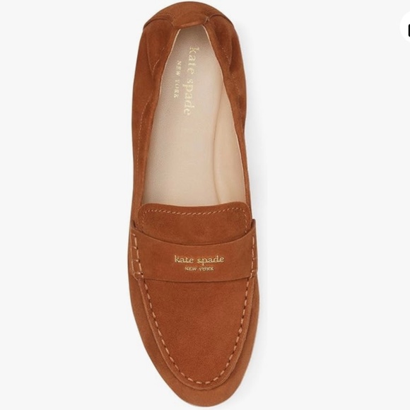 Kate Spade Eliza Sandlewood Suede Loafer Brown Tan Leather Almond Toe Flat Shoes - Picture 7 of 14